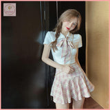 HB5620 Women's style pleated skirt two-piece suit JK plaid skirt student suit girl summer clothes female anchor