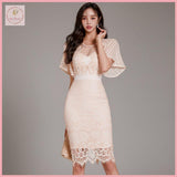 HB440 Women's dress 2024 new temperament mesh fitted dress hip dress celebrity trumpet sleeve high waist splicing Elegant dress