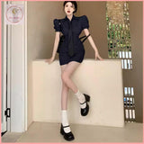 HB3546 Women's polo collar white shirt dress short-sleeved single-breasted slim hip skirt