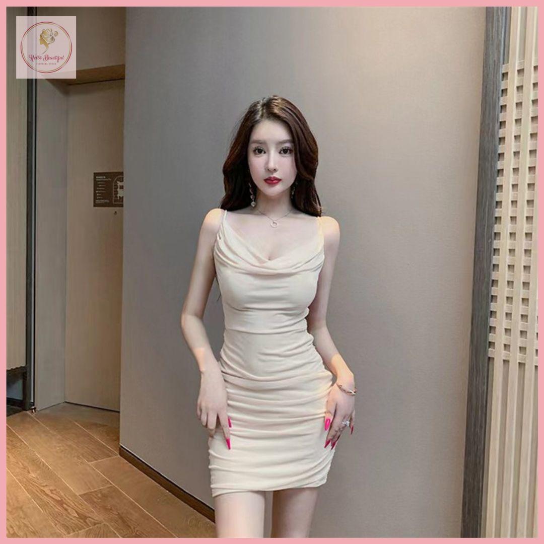 HB4392 Women dress Summer fashionable and sexy collar waist short mesh hip-covering pleated suspender dress