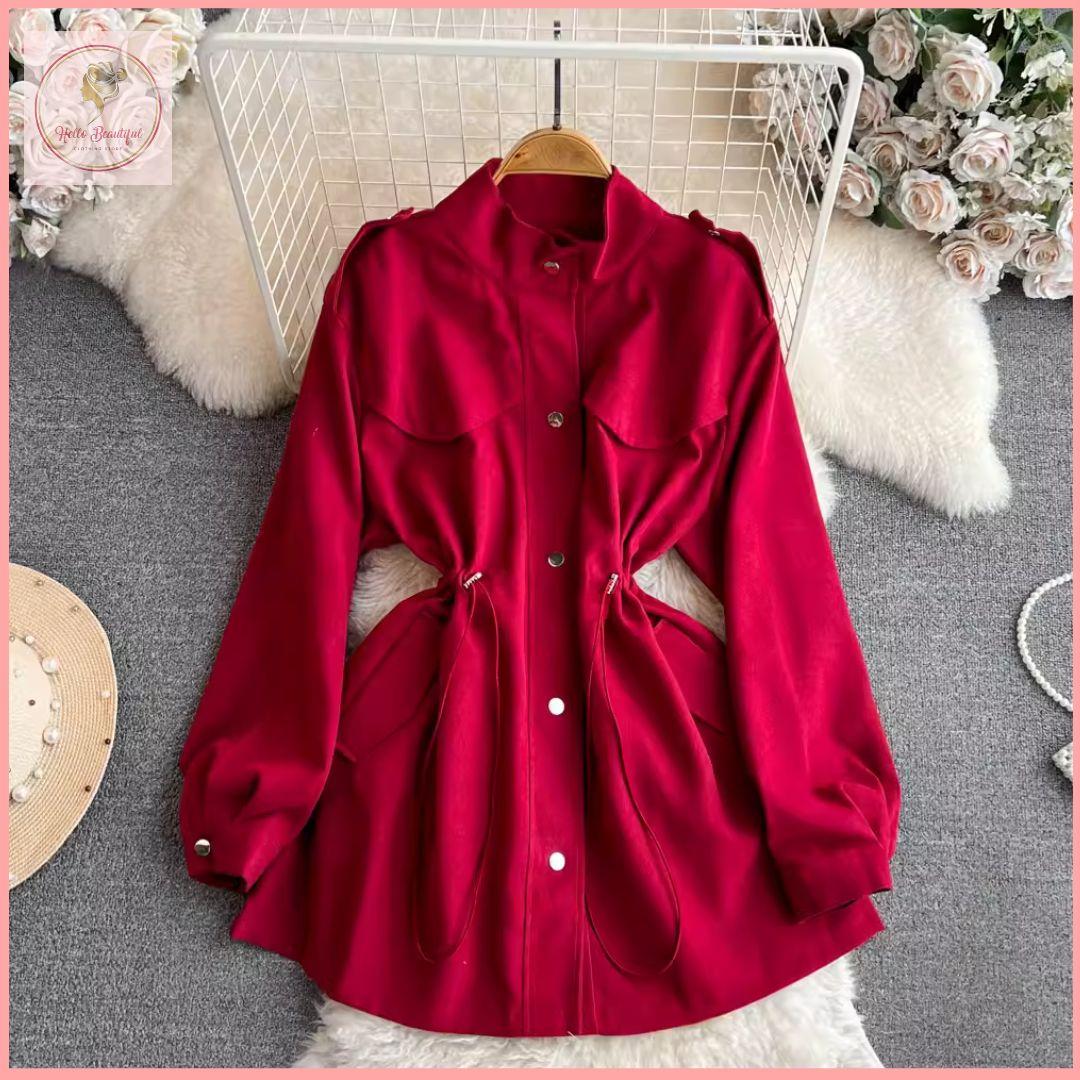 HB4714 Women's temperament windbreaker jacket spring and autumn style mid-length high-end tops