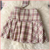 HB5620 Women's Style Suit - Summer Polo Collar Short Sleeve Plaid Pleated Skirt