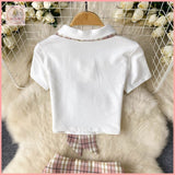 HB5620 Women's Style Suit - Summer Polo Collar Short Sleeve Plaid Pleated Skirt