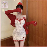 HB5491 Women's bowknot floral suspender dress slim sweet girl hip skirt lace patchwork waist short skirt