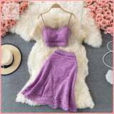 HB5377 Women's Summer Casual Fashion Skirts Suit Women Hallow Out