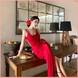 HB5499 Women's Three-dimensional flower backless suspender dress for women in summer style irregular waist slit hip skirt