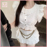 HB5518 Women's Coords collar flying sleeves white shirt female design summer short top two-piece suit