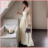 HB5436 Women's suspender dress skirt drawstring v-neck lace lace sleeveless long skirt