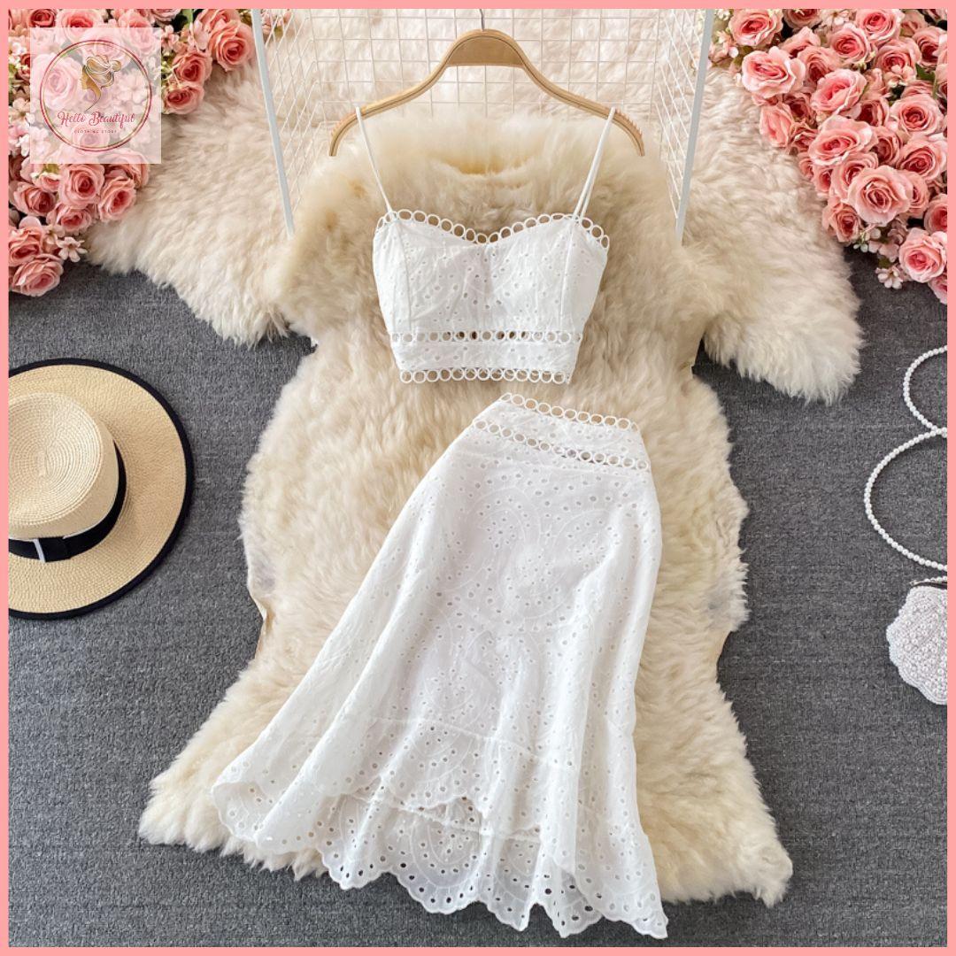 HB5377 Women's Summer Casual Fashion Skirts Suit Women Hallow Out