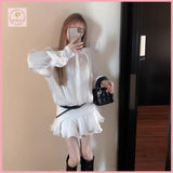 HB5640 Women's long-sleeved shirt dress women's spring waist ruffle skirt white design a-line short skirt