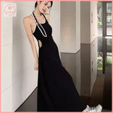 HB5438 Women's backless black halter dress slimming temperament A-line long skirt