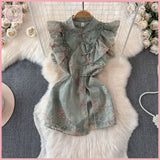 HB5648 Women's suit summer new heavy embroidery buttoned split dress + high waist shorts two-piece suit