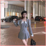 HB5215 Women's suit new gray uniform fashionable and chic short tube top top with short high waist pleated skirt