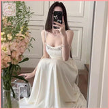 HB5436 Women's suspender dress skirt drawstring v-neck lace lace sleeveless long skirt