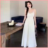 HB5436 Women's suspender dress skirt drawstring v-neck lace lace sleeveless long skirt