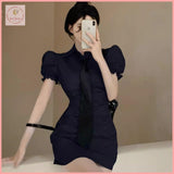 HB3546 Women's polo collar white shirt dress short-sleeved single-breasted slim hip skirt