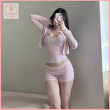 HB5468 Women's three-piece pajamas style sexy lace suspenders cardigan shorts