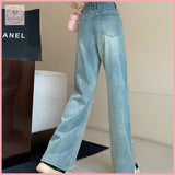 HB4251 Women's denim pants Pearl design Straight Jeans Women Spring and Autumn Design Pants fitted High Waist Loose Wide Pants Mopping Trousers