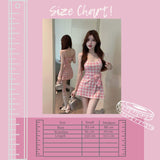 HB5596 Women's Bowknot pink plaid suspender dress for women in summer with hollow waist A-line short skirt