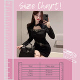 HB5097 Women's black square neck long sleeve waist dress high-grade tight slimming hip skirt