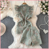 HB5648 Women's suit summer new heavy embroidery buttoned split dress + high waist shorts two-piece suit