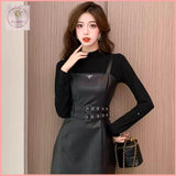 HB5417 Women's leather skirt dress set two-piece suit high waist