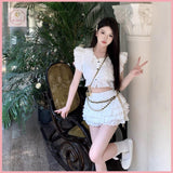 HB5518 Women's Coords collar flying sleeves white shirt female design summer short top two-piece suit