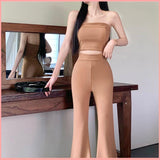 HB5487 Women's temperament tube top long legs high waist flared casual pants two-piece set