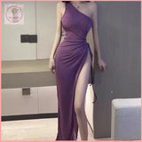 HB2343 Women's off-shoulder sleeveless dress waist slimming elegant temperament slit dress long skirt