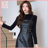 HB5417 Women's leather skirt dress set two-piece suit high waist