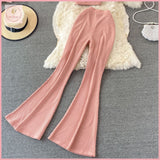 HB5639 Womens Coords Fashion high waist fitted flared pants women's skinny long pants two piece suit high waist short style button square collar top