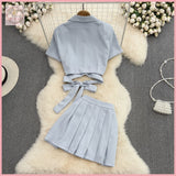 HB5635 Women's coords Fashion suit for women in summer, short shirt with collar and two-piece high waist, pleated skirt and short skirt