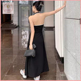 HB5438 Women's backless black halter dress slimming temperament A-line long skirt