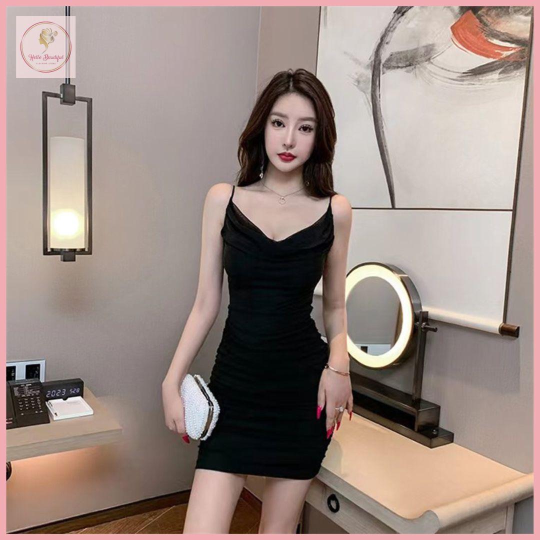 HB4392 Women dress Summer fashionable and sexy collar waist short mesh hip-covering pleated suspender dress