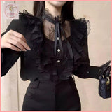 HB5043 Women's lace patchwork shirt female design niche autumn trumpet sleeve shirt long sleeve top