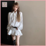 HB5640 Women's long-sleeved shirt dress women's spring waist ruffle skirt white design a-line short skirt