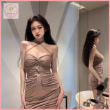 HB2934 Women's style halter neck strap tube top dress girl short skirt