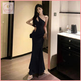 HB5236 Women's sister style slanted shoulder waist bag buttocks fishtail dress banquet style socialite red dress  long skirt