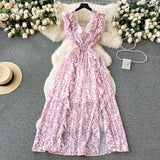 HB5336 Women's dress Seaside holiday dress for women, new summer style, sweet wood ear edge, heavy pleated chiffon long skirt, floral beach skirt