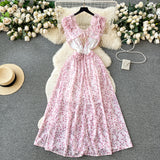 HB5336 Women's dress Seaside holiday dress for women, new summer style, sweet wood ear edge, heavy pleated chiffon long skirt, floral beach skirt