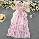 HB5336 Women's dress Seaside holiday dress for women, new summer style, sweet wood ear edge, heavy pleated chiffon long skirt, floral beach skirt