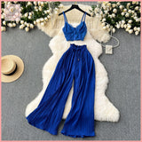 HB5625 Women's coords two-piece suit summer style vacation lace camisole + high waist casual trousers set