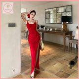 HB5499 Women's Three-dimensional flower backless suspender dress for women in summer style irregular waist slit hip skirt