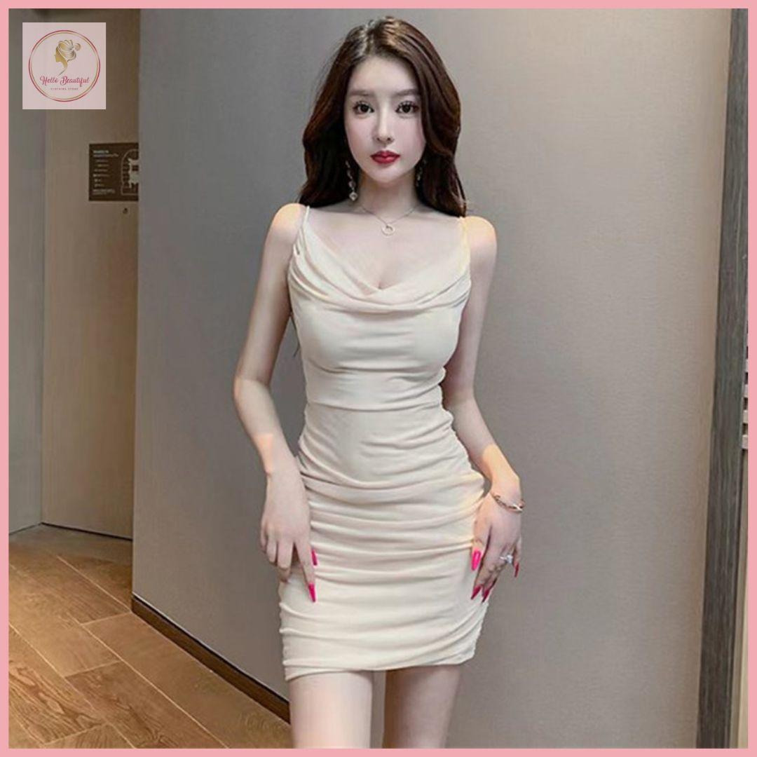 HB4392 Women dress Summer fashionable and sexy collar waist short mesh hip-covering pleated suspender dress