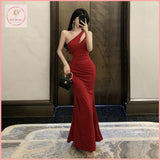 HB5236 Women's sister style slanted shoulder waist bag buttocks fishtail dress banquet style socialite red dress  long skirt