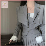 HB5215 Women's suit new gray uniform fashionable and chic short tube top top with short high waist pleated skirt