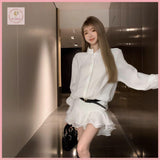 HB5640 Women's long-sleeved shirt dress women's spring waist ruffle skirt white design a-line short skirt