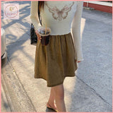 HB5334 Women's Spring and Summer Hollow Bow Knitted Sweater Suspender Dress Two-piece