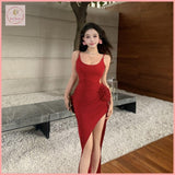 HB5499 Women's Three-dimensional flower backless suspender dress for women in summer style irregular waist slit hip skirt