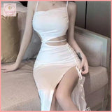 HB2215 Women's hollo  suspender skirt slimming and fitted hip-wrapped drawstring lace-up dress